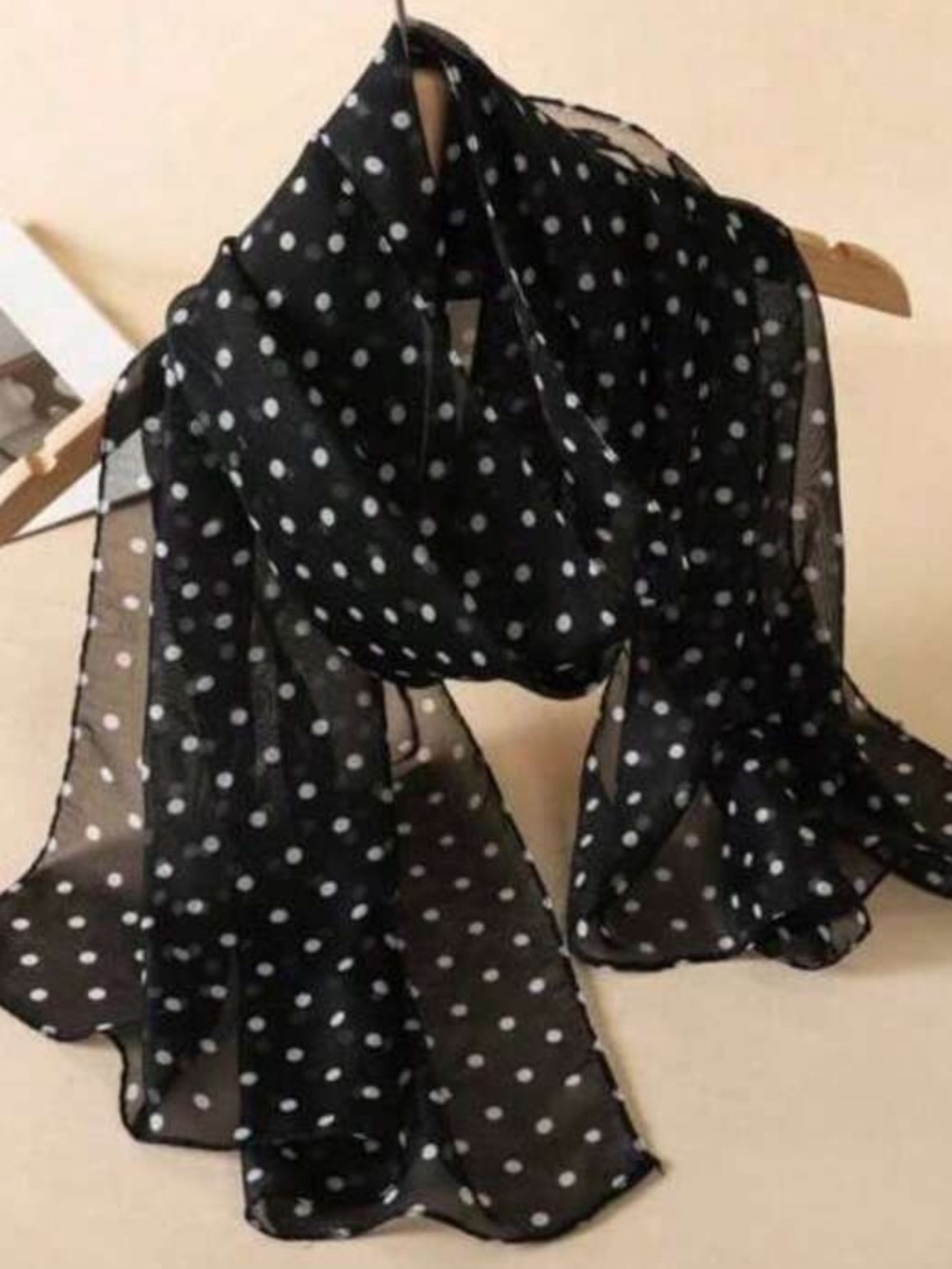 Black Polka Dot Chiffon Scarf - Lightweight Women’s Accessory